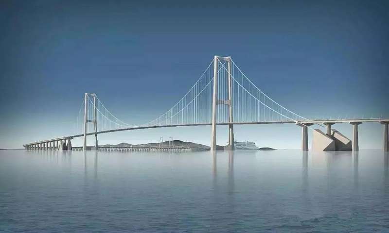 深中通道世界最大跨径海中钢箱梁悬索桥——伶仃洋大桥效果图