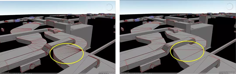 不同细节层次（左为LOD-0，右为LOD-2）的风管模型